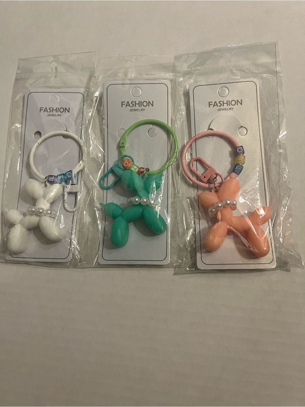 Balloon Dog Keychain - White, Green, Peach